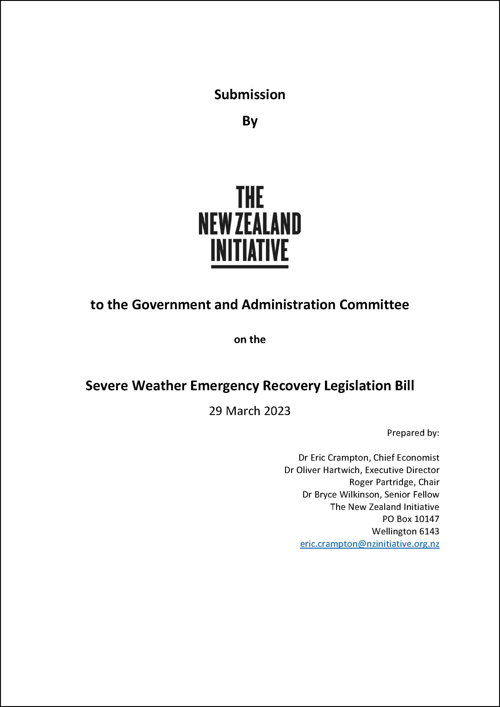 Submission on the Severe Weather Emergency Recovery Legislation Bill cover