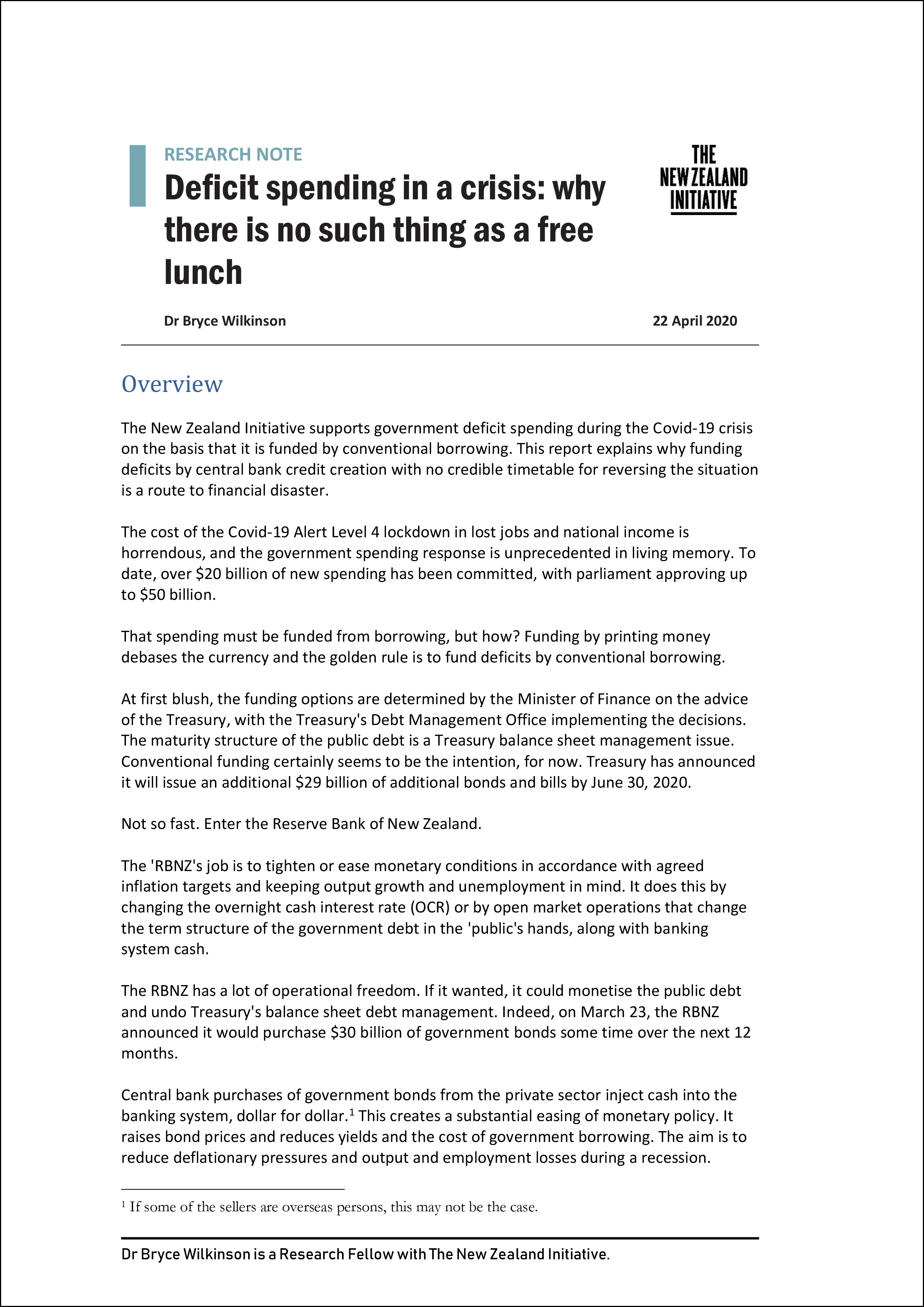 Research Note Deficit spending in a crisis why there is no such thing as a free lunch 1