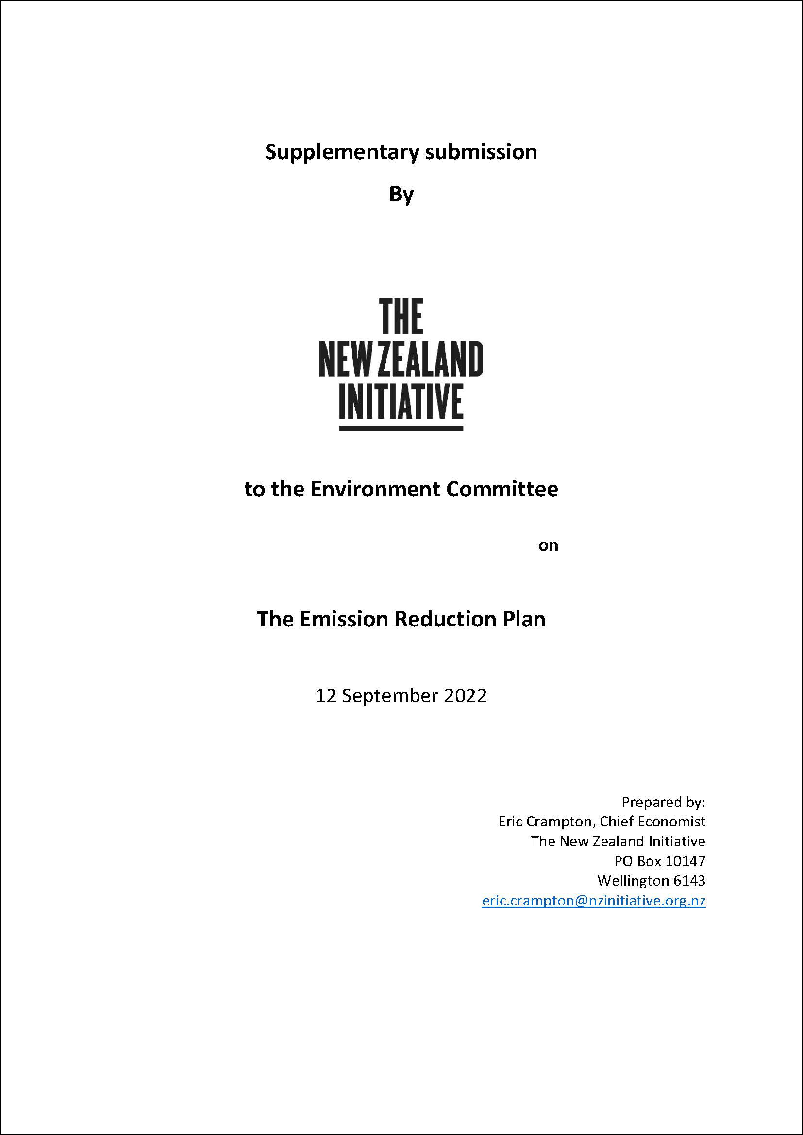 Submission on the Emissions Reduction Plan 12 09 2022 Cover