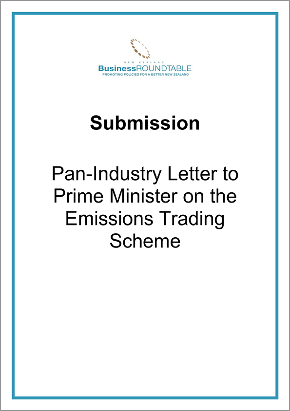 Submission Pan Industry letter to PM on Emissions Trading Scheme cover